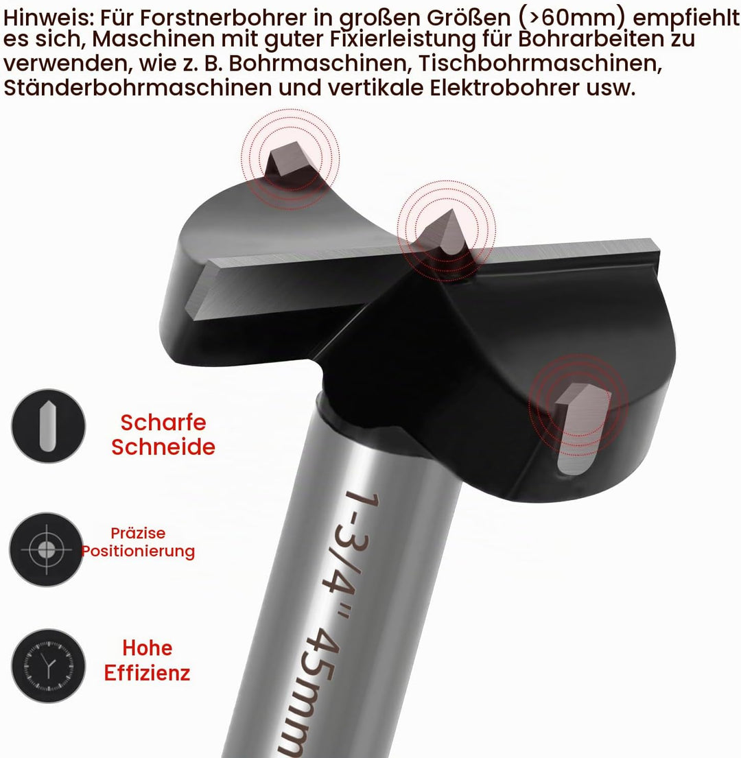 ASNOMY 6tlg Grosses Wolframstahl Forstnerbohrer, Forstner bohrer Bit mit Zentrierspitz, Holzbohrer T