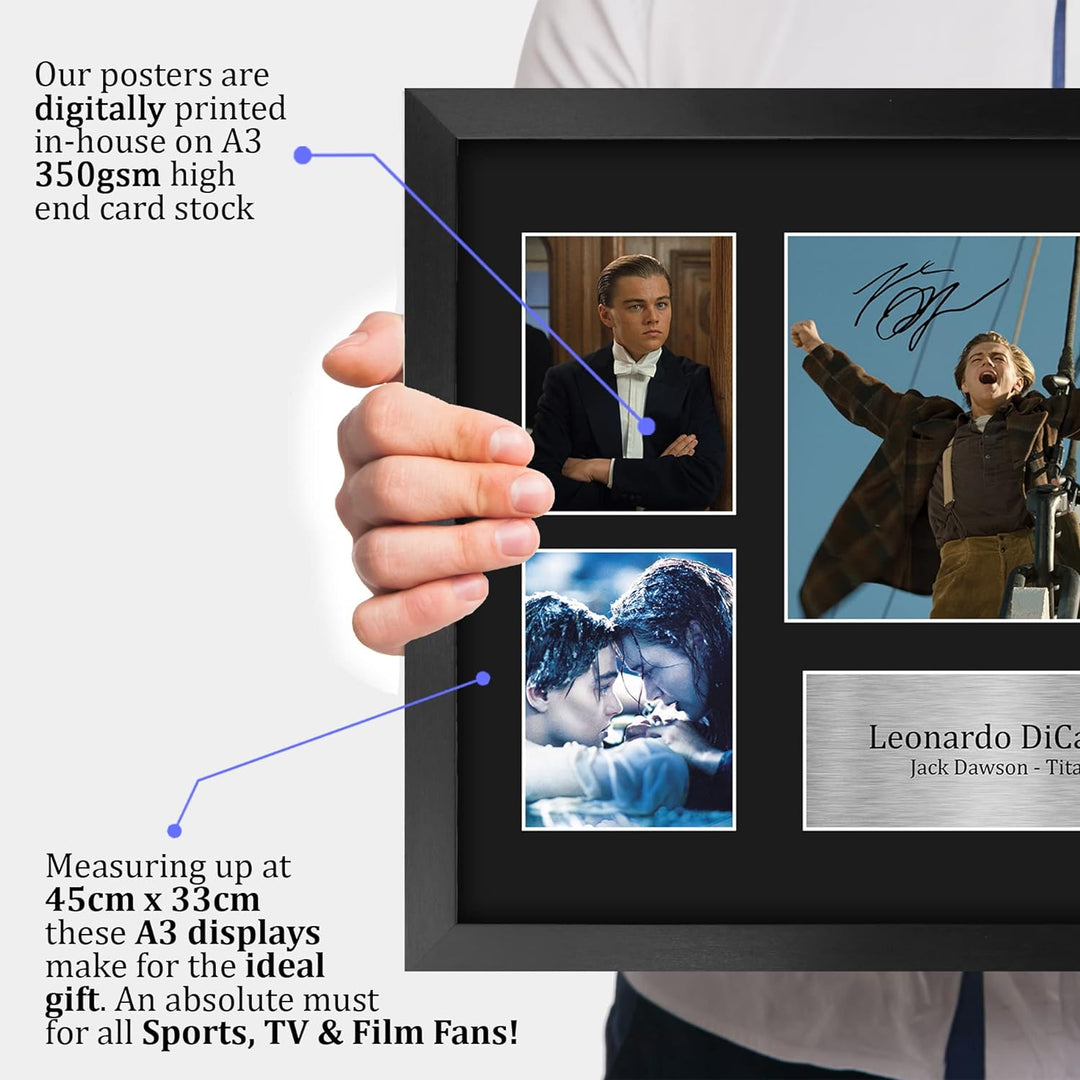 HWC Trading FR A3 Leonardo DiCaprio Titanic Gifts Autogramm Bild für Film-Fans, gerahmt, A3 Leonardo