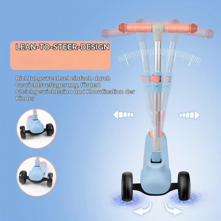 Kinderroller ab 3 Jahren, Roller Kinder mit LED-Rädern, Faltbare Kinderscooter für 3-10 Jahren Blau,