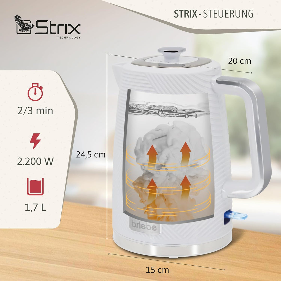 briebe Elegance Toaster Set Breiter Schlitz, 2 Scheiben, 7 Bräunungsstufen + Wasserkocher 1,7L Kabel