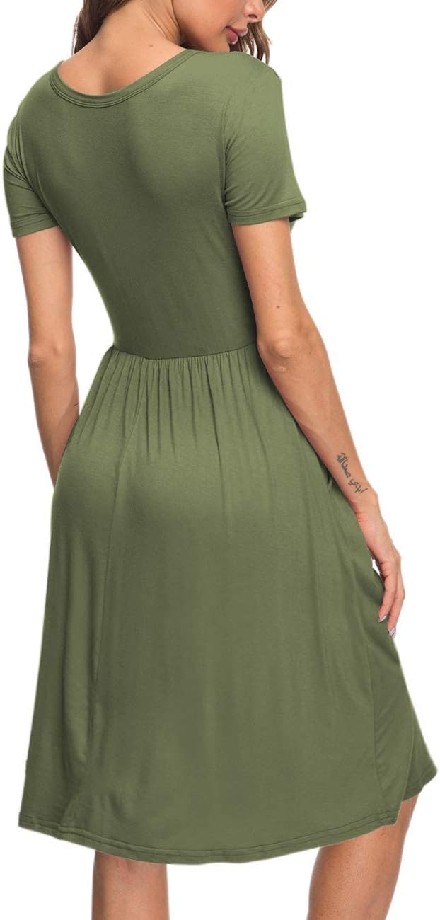 AUSELILY Damen Kleider Sommer Sommerkleider Knielang Kurzarm Empire Freizeitkleid Schicke Shirtkleid