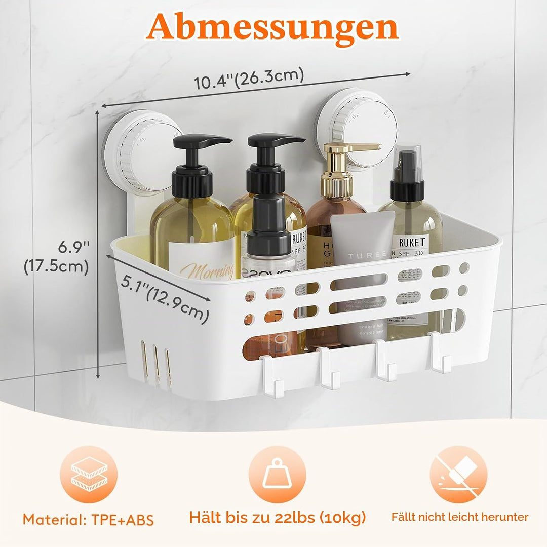 Lifewit Saugnapf Badregal, Duschablage Ohne Bohren, Kunststoff Bad Duschablage mit 4 Haken Duschrega