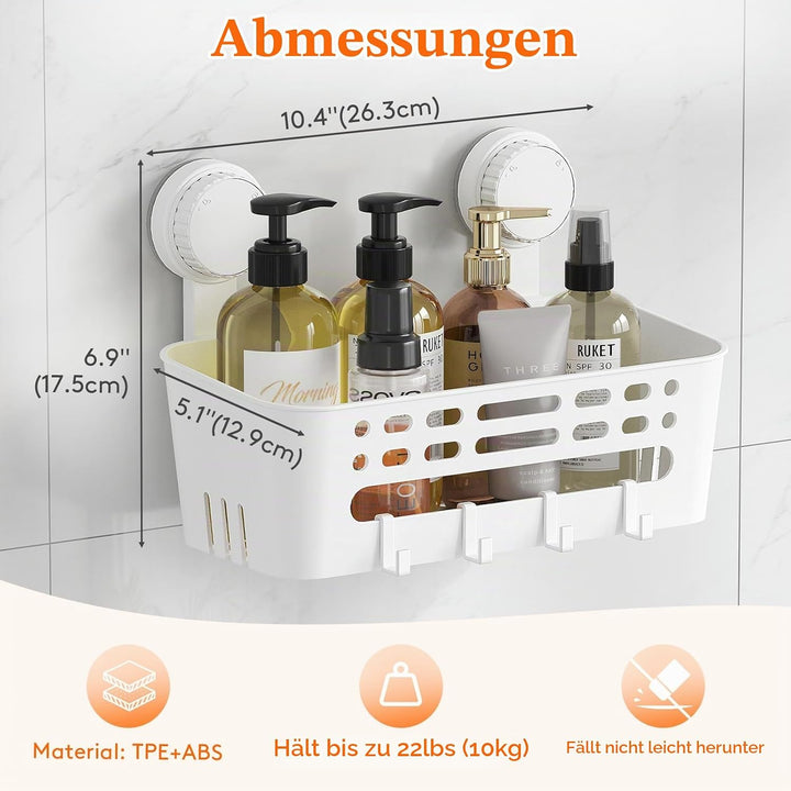 Lifewit Saugnapf Badregal, Duschablage Ohne Bohren, Kunststoff Bad Duschablage mit 4 Haken Duschrega