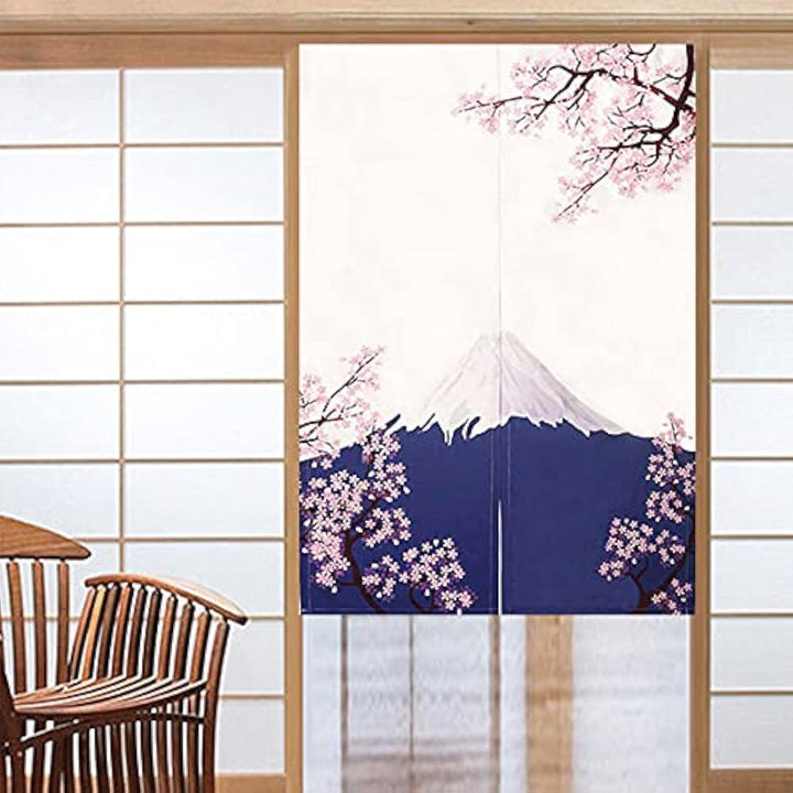 CoolChange Japanischer Türvorhang | 80x130cm | Inkl. Spannstange | Tür Noren aus Stoff | Motiv: Berg