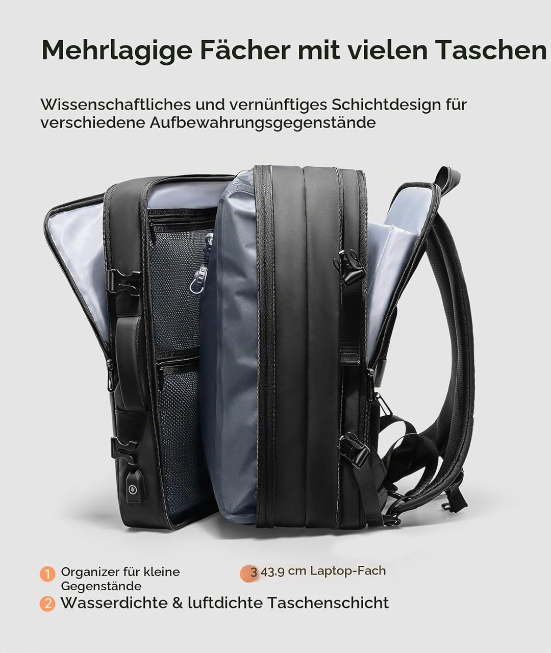 MARK RYDEN Business Rucksack Erweiterbar 20L-35L Hydrophobes Gewebe zum Mitnehmen Laptop für 17,5-Zo
