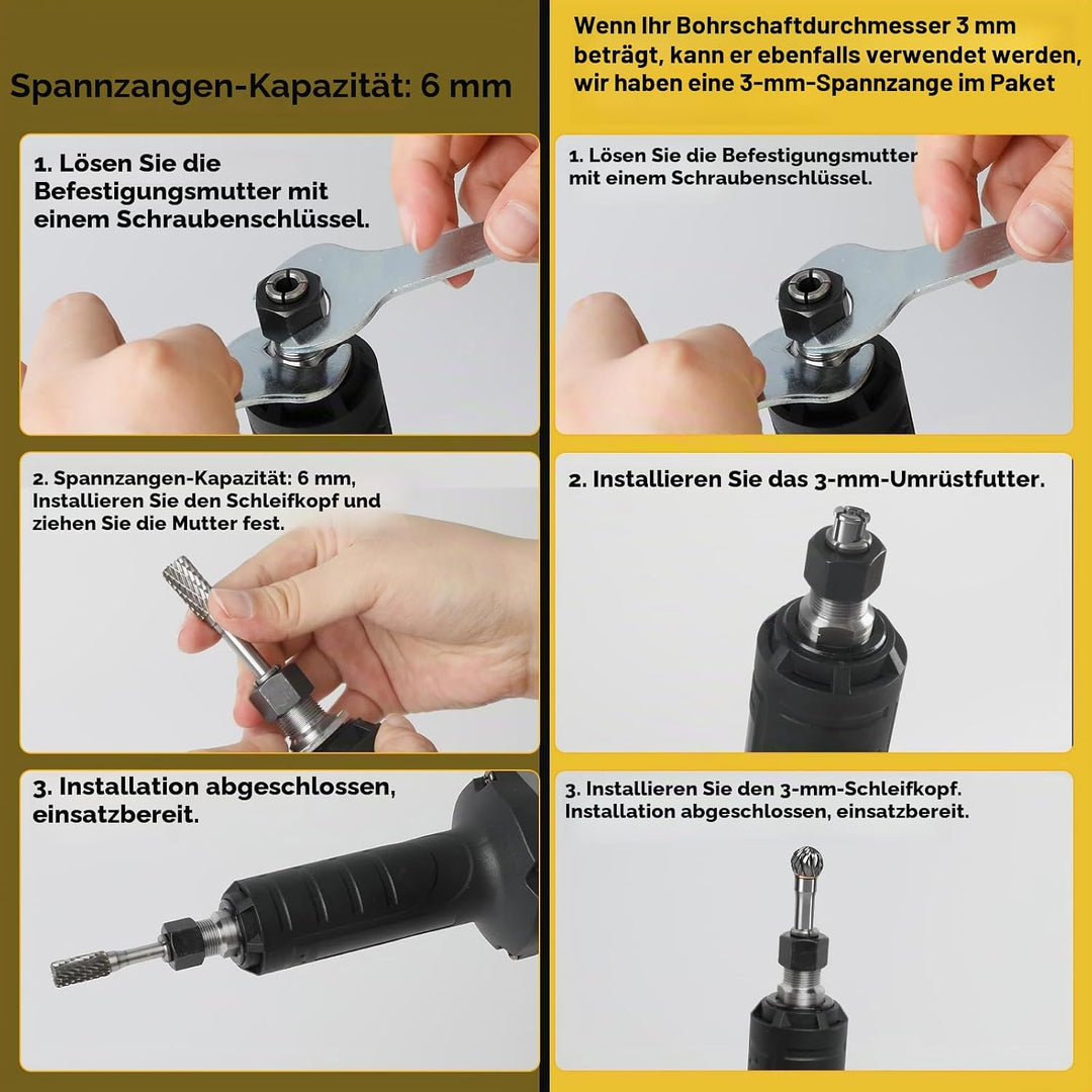 Akku Geradschleifer Kompatibel mit DeWalt 18V Akku, Bürstenloser Geradschleifer 6mm 3mm Bohrfutter P