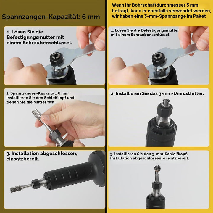 Akku Geradschleifer Kompatibel mit DeWalt 18V Akku, Bürstenloser Geradschleifer 6mm 3mm Bohrfutter P