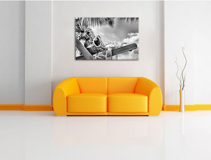Pixxprint Ananas Macht Urlaub als Leinwandbild/Grösse: 100x70 cm/Wandbild/Kunstdruck/fertig bespannt