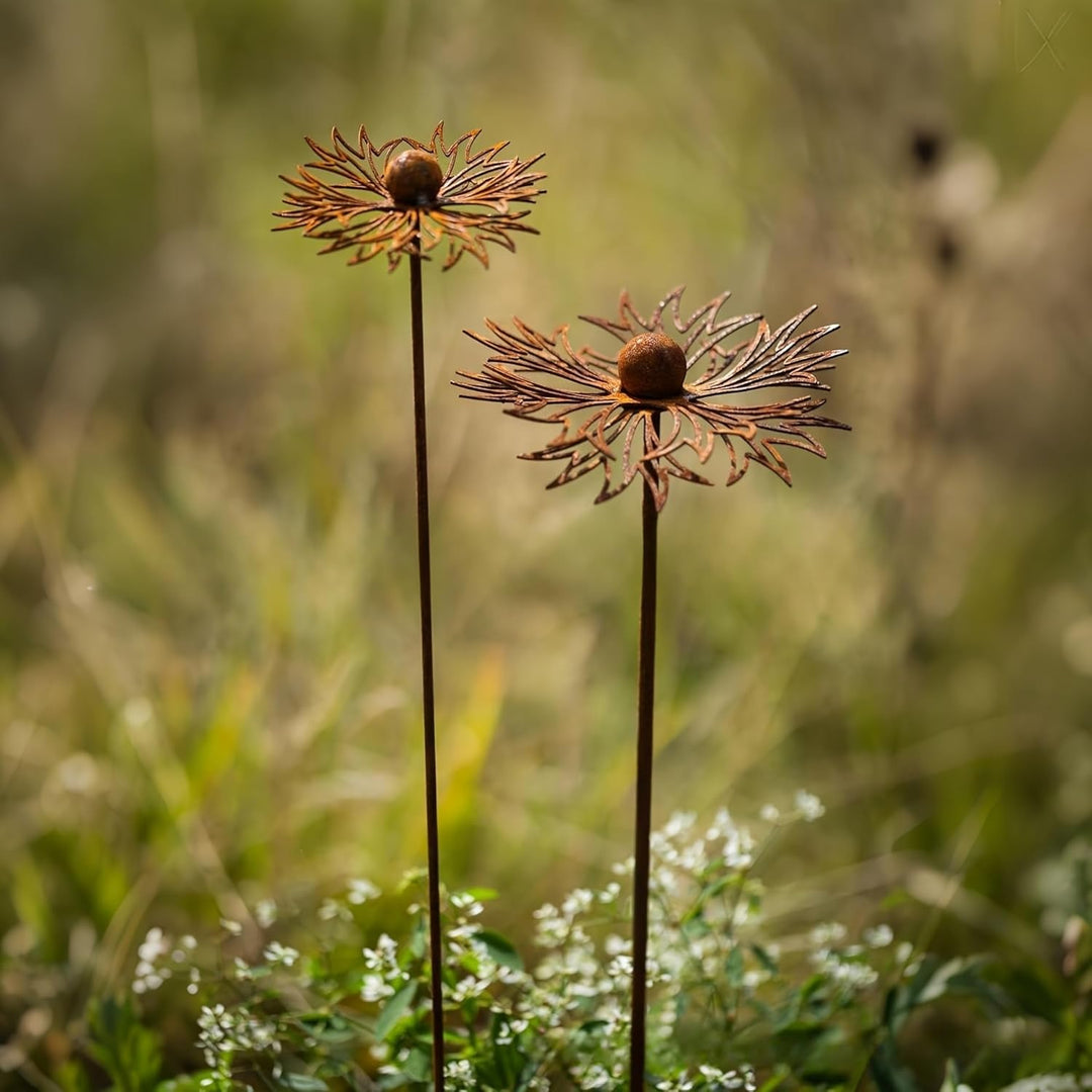 2er Rostige GartendekoSet Rost Deko für Garten Cortenstahl Gartenstecker Metall Blume Mohn Gartendek