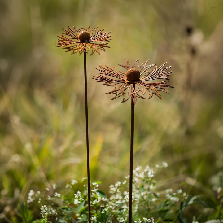 2er Rostige GartendekoSet Rost Deko für Garten Cortenstahl Gartenstecker Metall Blume Mohn Gartendek
