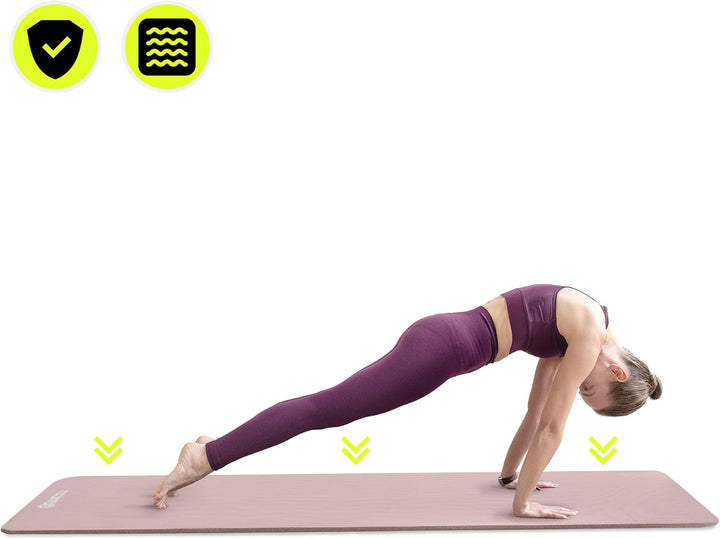 HyperMotion Yogamatte NBR 183x61x1,5 cm Altrosa, Extra Dick 15 mm, Rutschfest, mit Trage- und Stretc