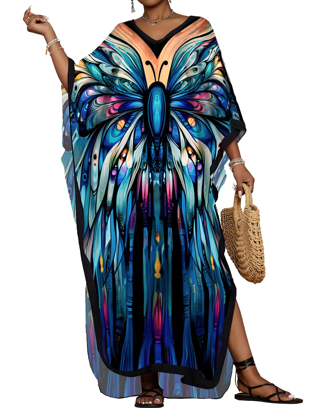 Bsubseach Damen Casual Beach Kaftan Kleid Kurzarm Loungewear Caftan Strandkleid Blau 1, Blau 1