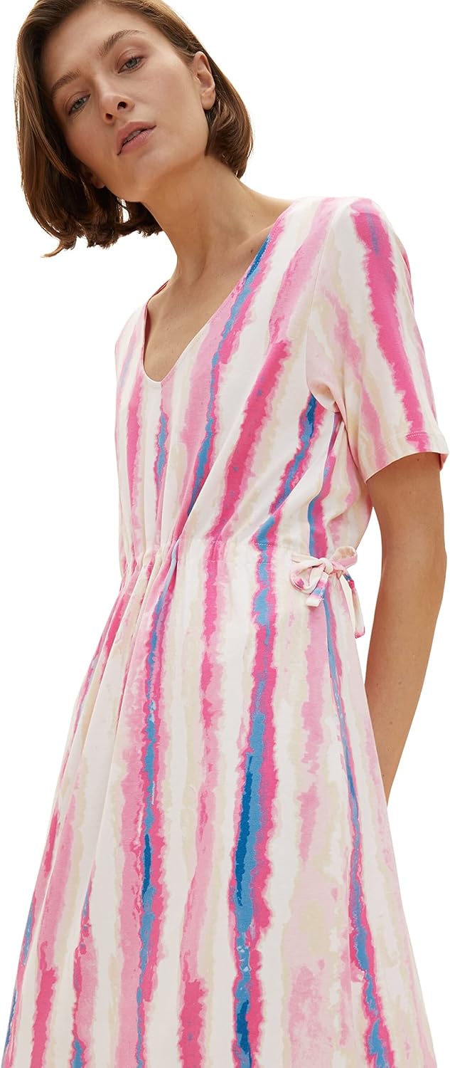 TOM TAILOR Damen Maxikleid mit Muster, 31722 - Pink Tie Dye Stripe