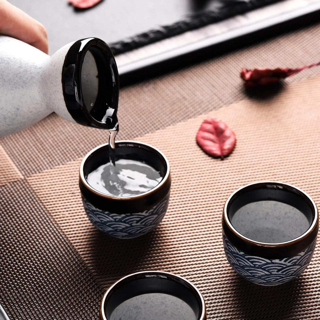 Sake-Set aus Keramik, japanischer Sake, 7 Stück, beinhaltet 1 Sake-Flasche, 6 Sake-Becher für heisse