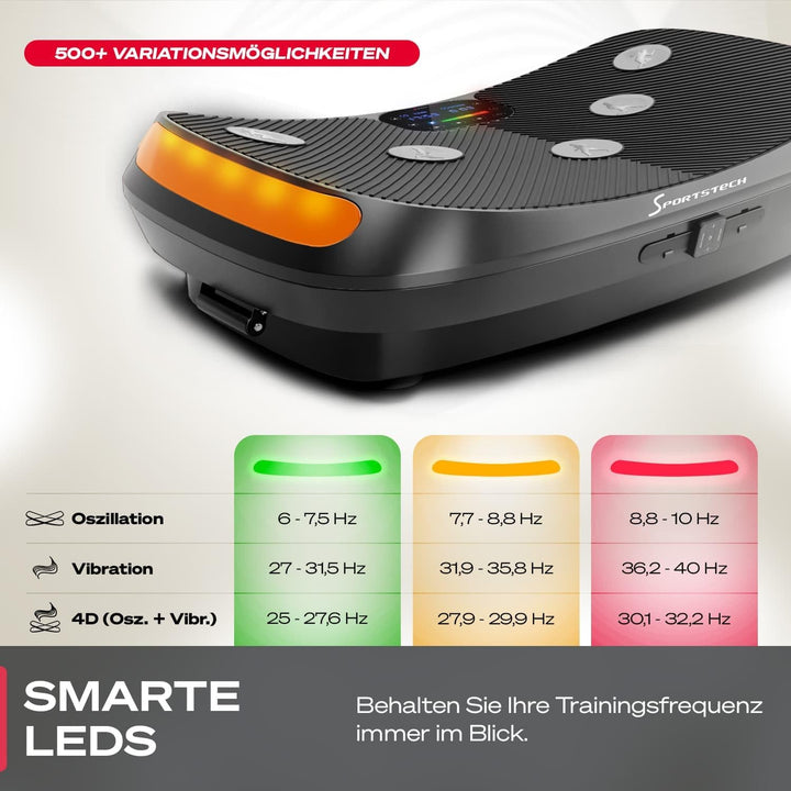 Sportstech 4D Vibrationsplatte VP400 im Curved Design + Trainings-Videos, Color Touch Display, Riese