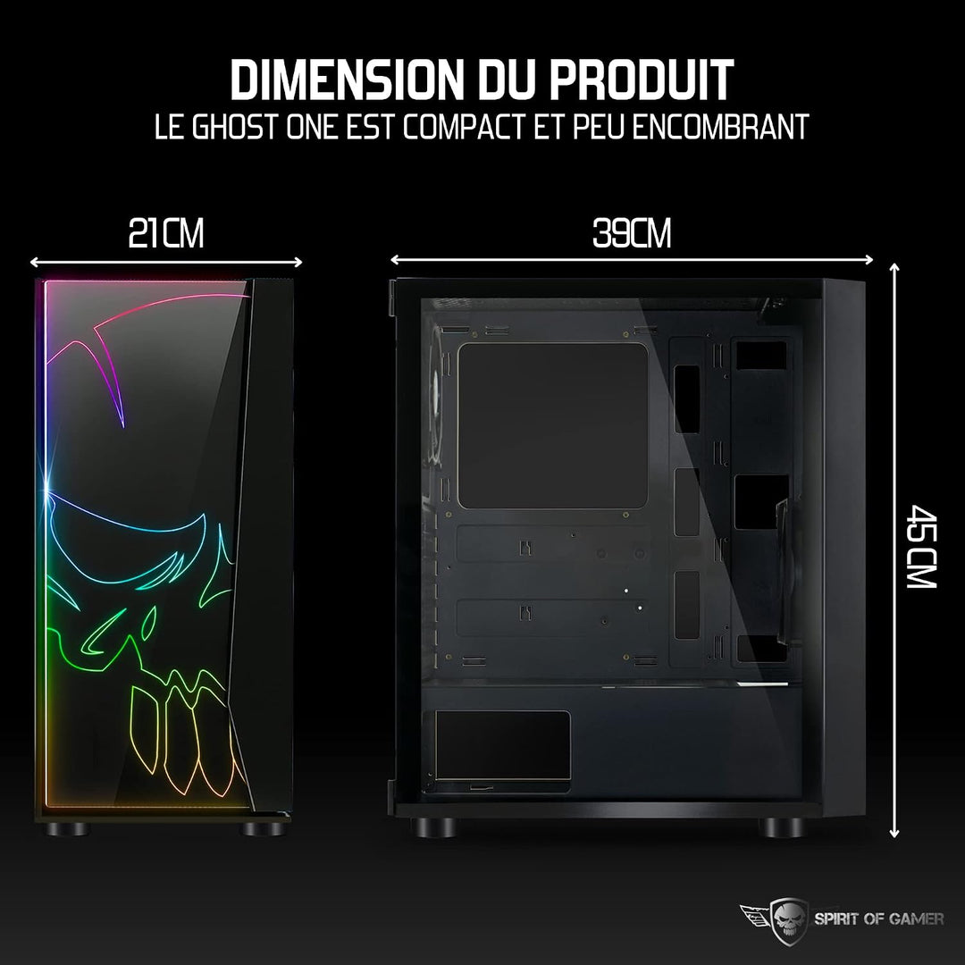 SPIRIT OF GAMER Ghost One Gamer PC-Gehäuse RGB Ghost One – Vorderseite und Wand aus Hartglas – 60 Hi