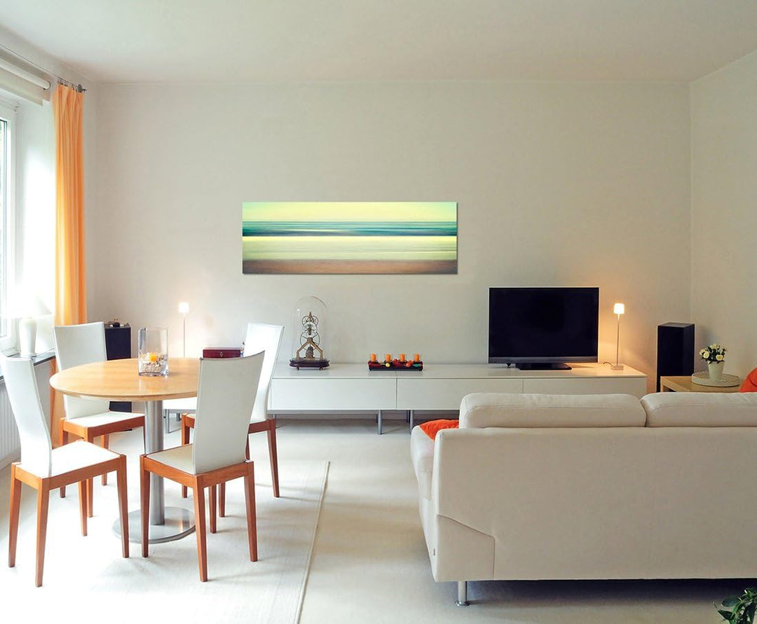 Paul Sinus Art Panoramabild auf Leinwand und Keilrahmen 120x40cm Meer Strand Wellen abstrakt