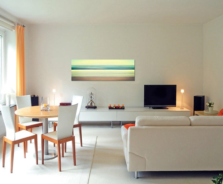 Paul Sinus Art Panoramabild auf Leinwand und Keilrahmen 120x40cm Meer Strand Wellen abstrakt