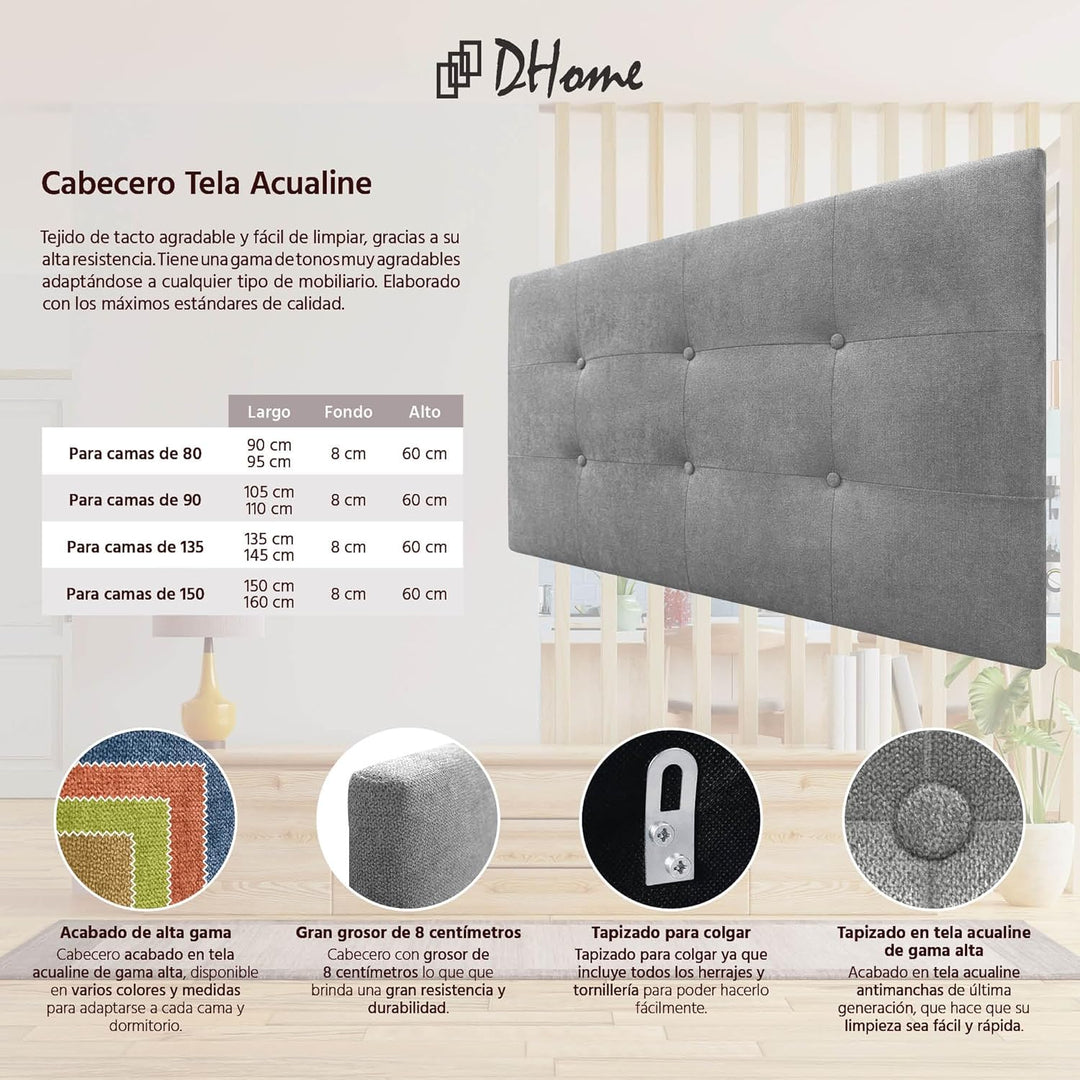 DHOME Kopfteil, gepolstertes Bett Kopfteil 8cm dick. Gepolstertes Kopfteil ACUALINE Stoff und Kunstl