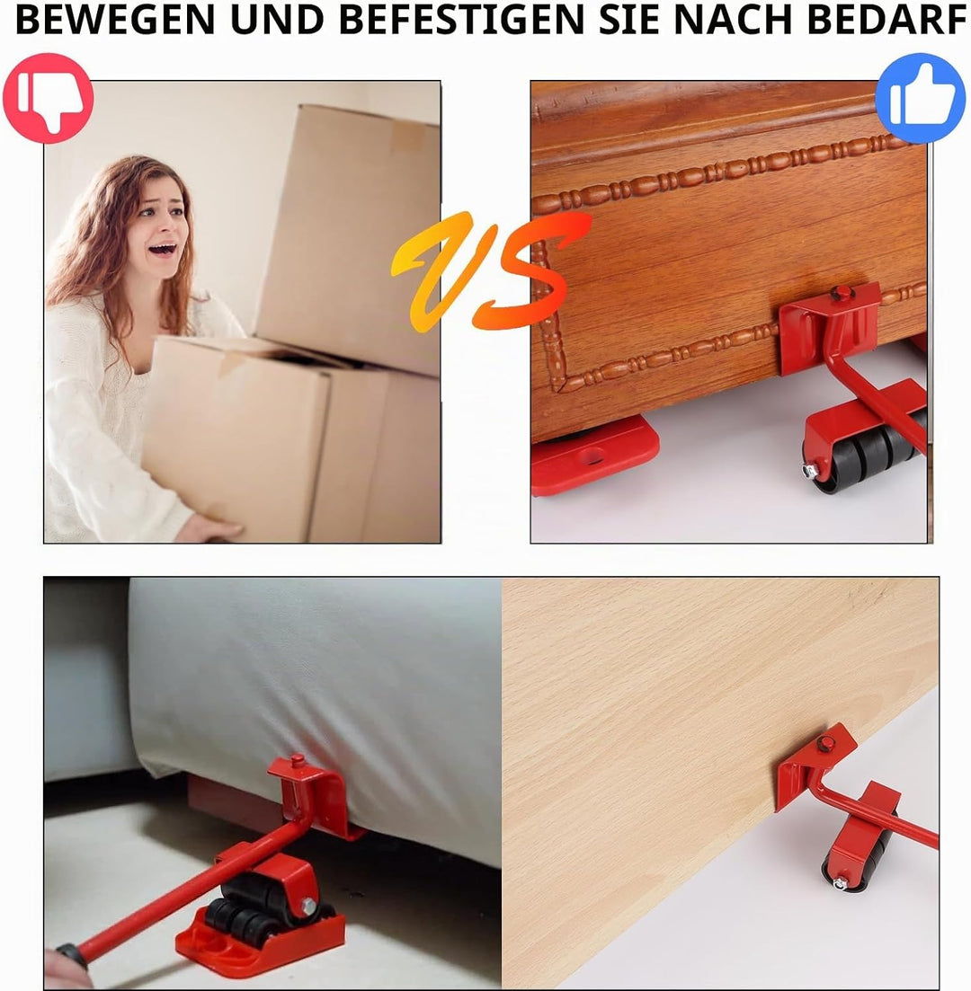 Möbel-Transportroller-Set 5-teilig Möbel-Gleitroller 4 Möbelroller &amp; 1 Lastenheber Anti-Rutsch-Besch