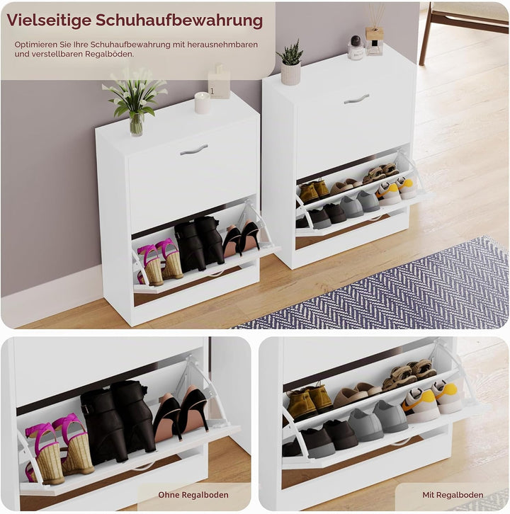 Vida Designs Schuhschrank mit 2 Klappfächern, Aufbewahrung für Schuhe, Organizer, Holzmöbel-Einheit,