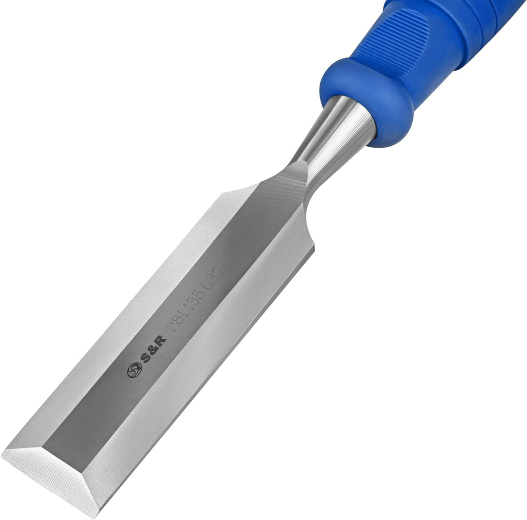 S&R Stechbeitel Set 5 Stück: 6, 12, 20, 25, 32 mm, rutschfeste ergonomische Griffe, Professionelle S