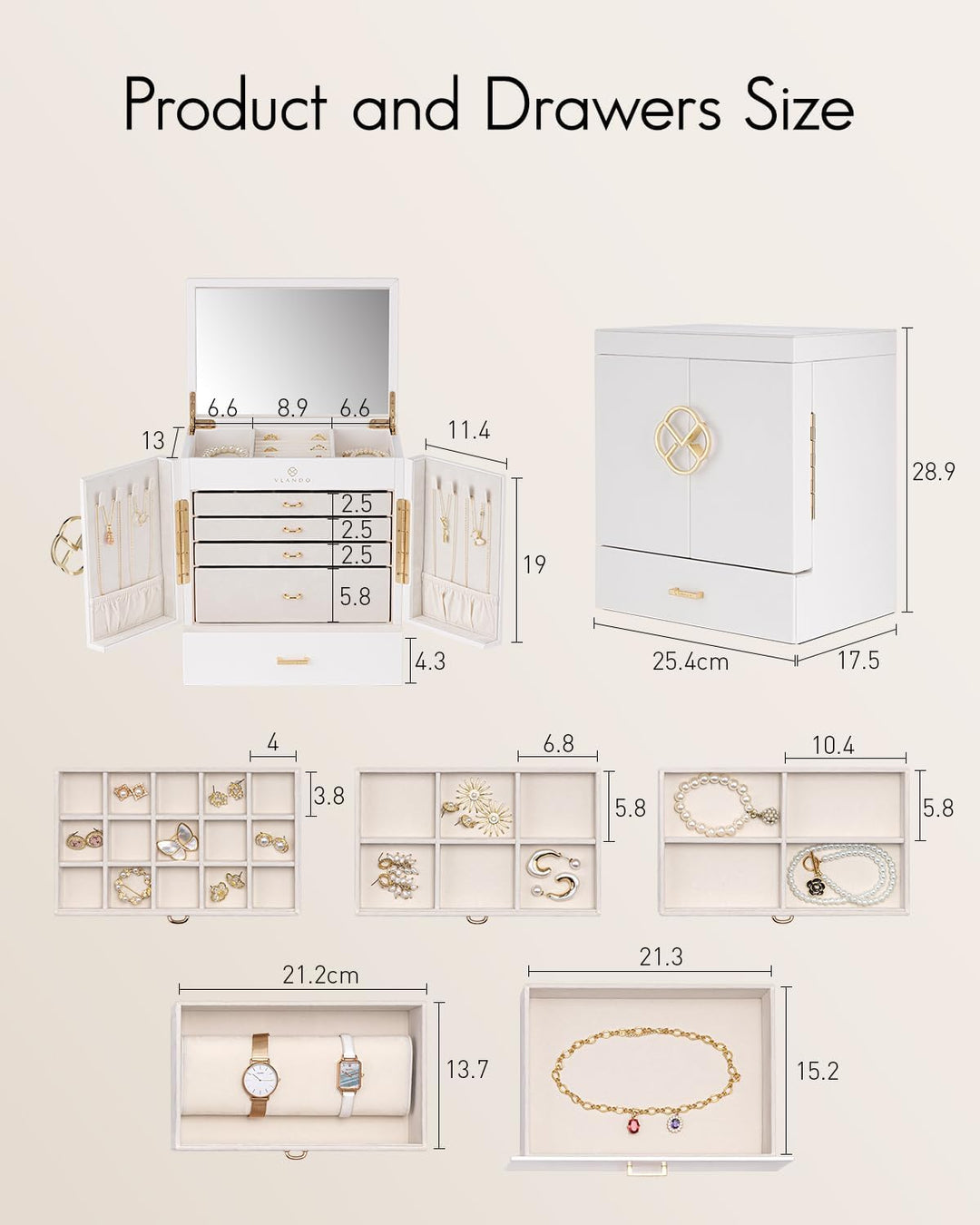 Vlando Schmuckaufbewahrung Gross, Schmuckschatulle Schmuck Organizers Gross XXL, Schmuckkästchen mit