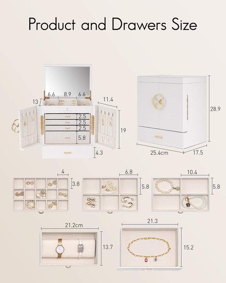Vlando Schmuckaufbewahrung Gross, Schmuckschatulle Schmuck Organizers Gross XXL, Schmuckkästchen mit