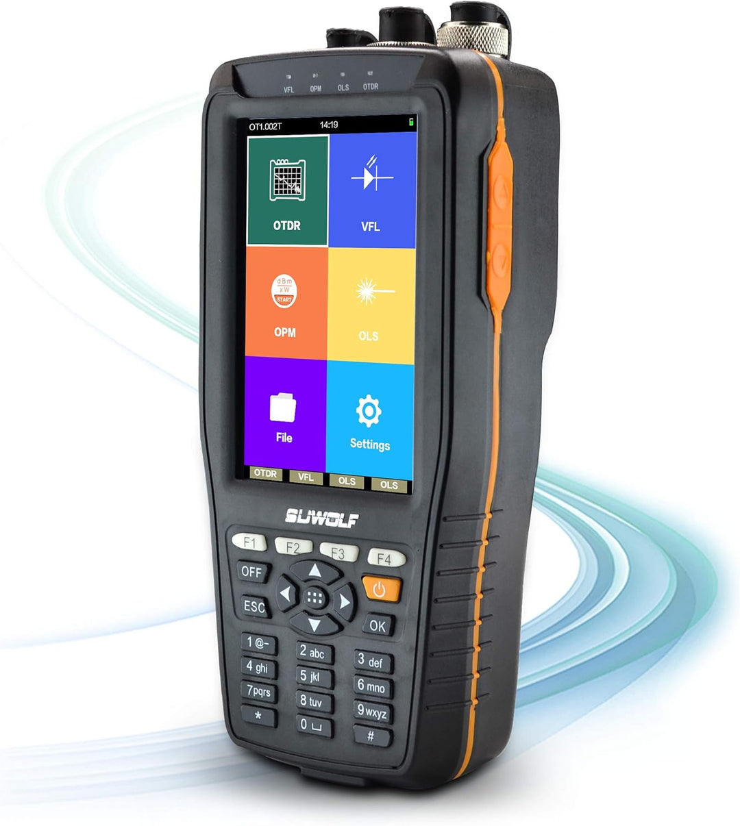 SUWOLF 1310/1550nm 22/20dB Tragbares 4in1 OTDR +VFL+OPM+OLS 4” Touchscreen 60Km OTDR LWL Tester/Opti