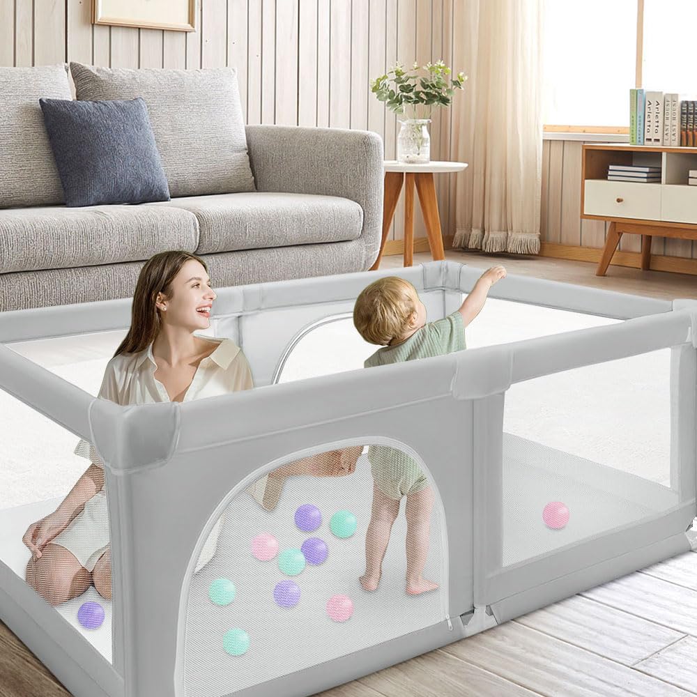 OHMG Laufgitter für Baby,Laufgitter Indoor&amp;Outdoor,Kippsicheres Kinder-Baby-Gitter,Kinderzaun mit An