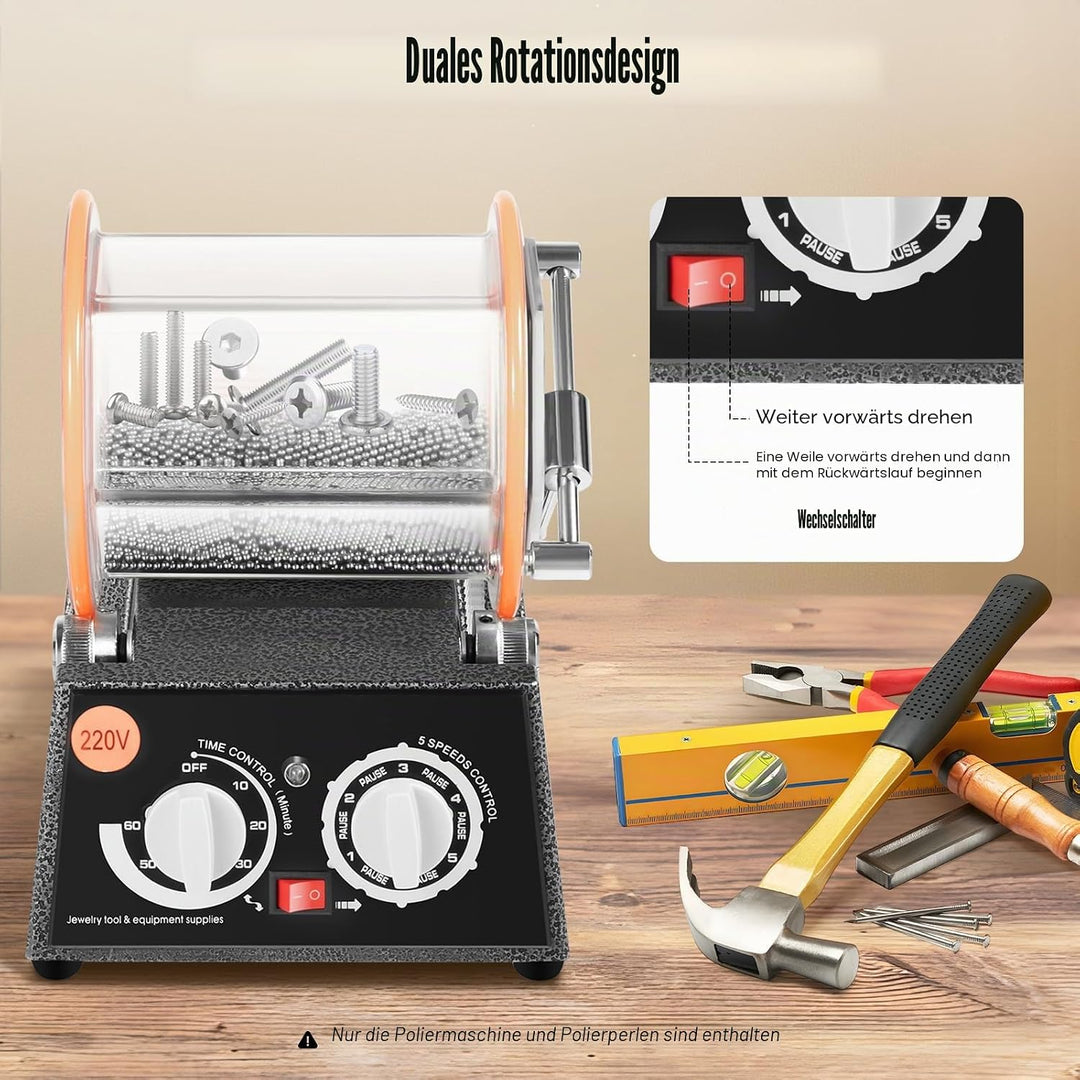 Poliermaschine für Schmuck Poliertrommel Kugelmühle 3 Kg, 45W 5 Geschwindigkeitssteuerung, Rotary Je