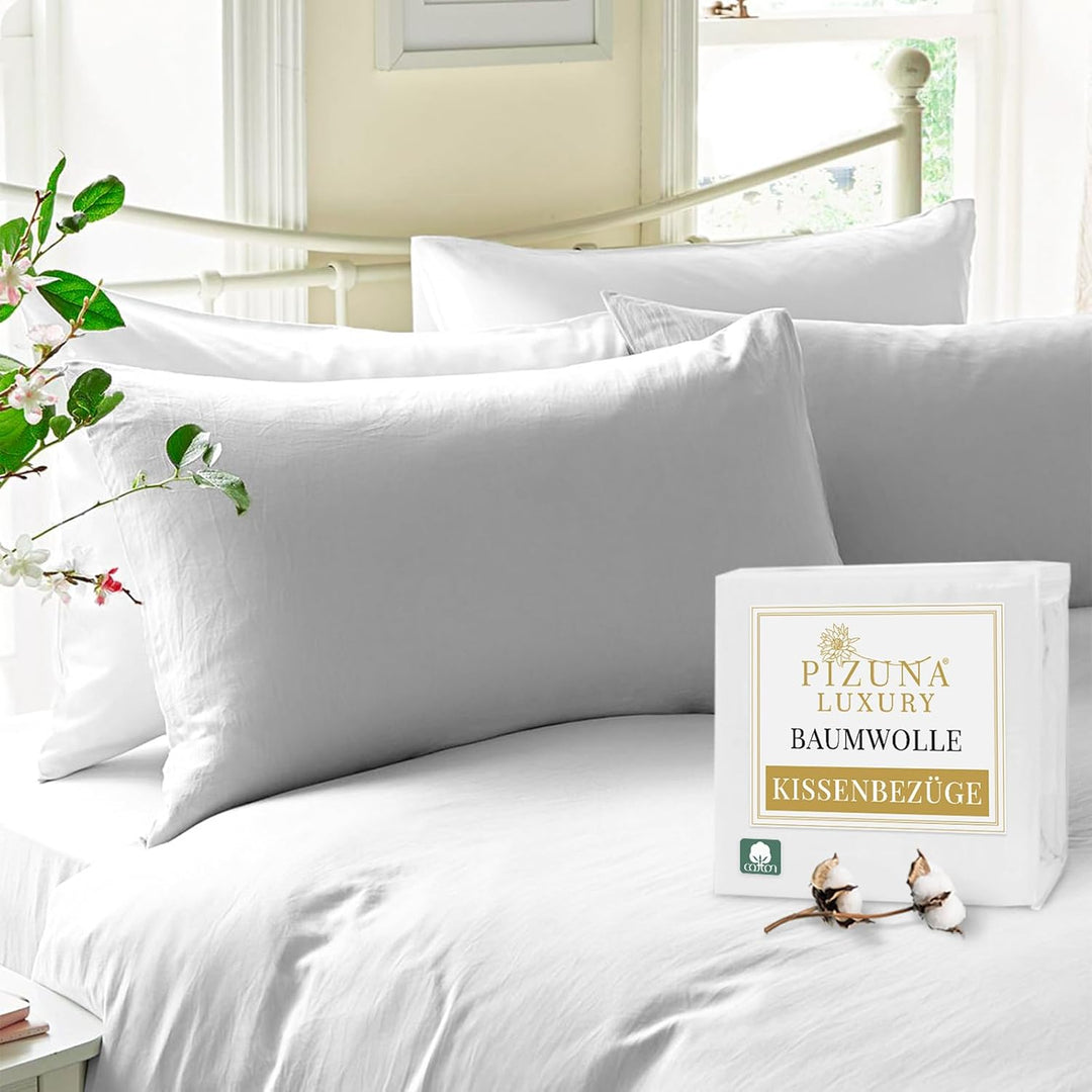 Pizuna Luxuriöser Soft-Satin 2er Pack Kissenbezug 40 x 80 cm Weiss, 800 Fadenzahl Baumwolle Quadrati