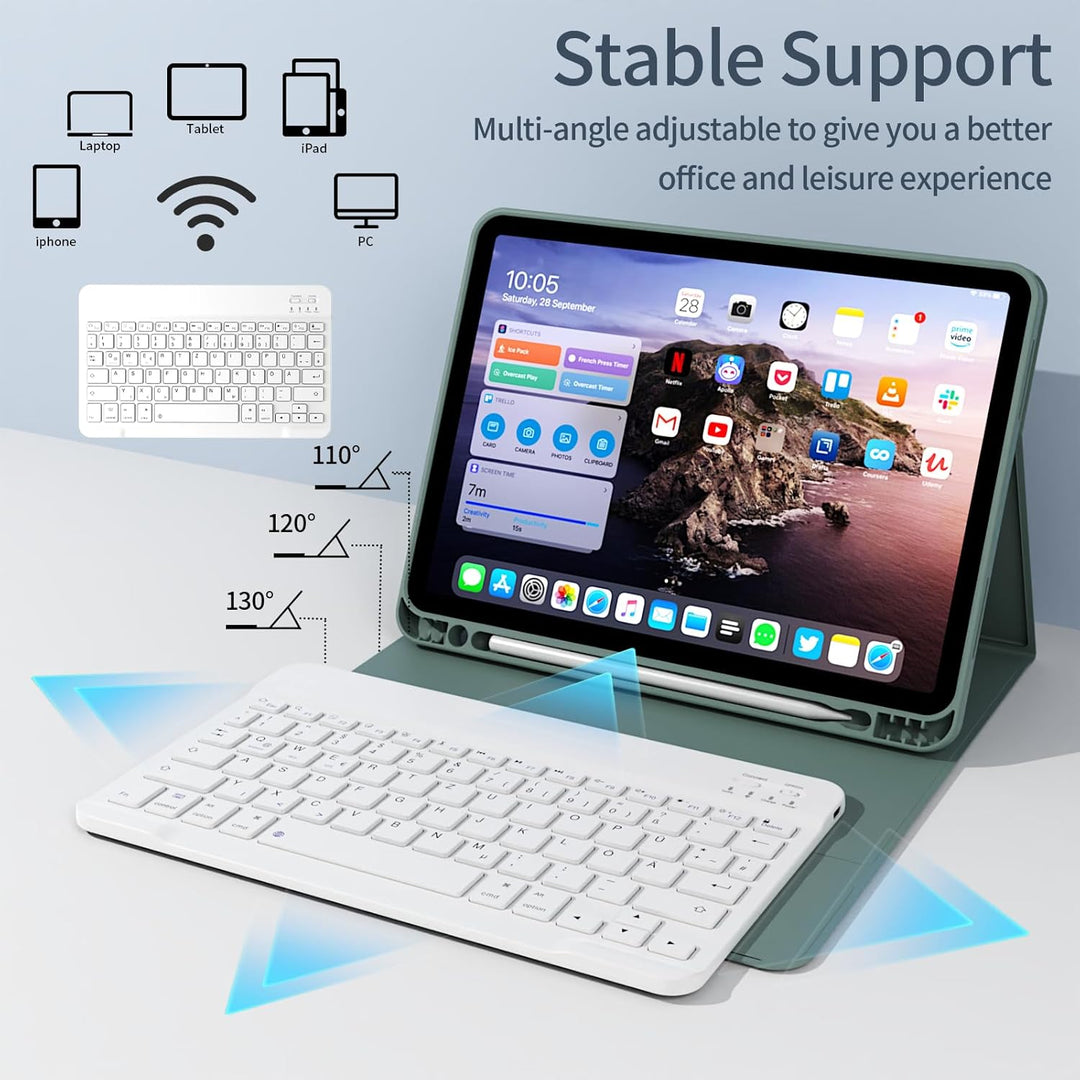 Hülle mit Tastatur für iPad Air 11 Zoll 2025 2024 (M3/M2), iPad Air 5 4 2022/2020 10,9 Zoll, Soft TP
