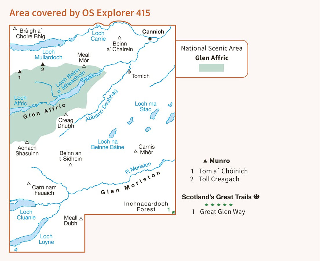 Glen Affric and Glen Moriston (OS Explorer Map, Band 415), Karte
