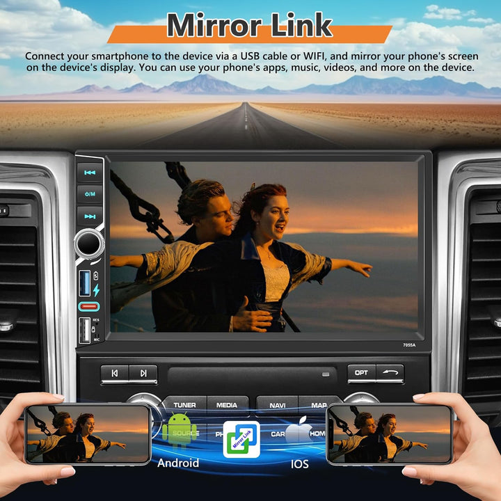4GB+64GB Carplay Autoradio mit Type-C, 2 Din Android Auto Car Radio mit GPS Navigation, WiFi， Blueto