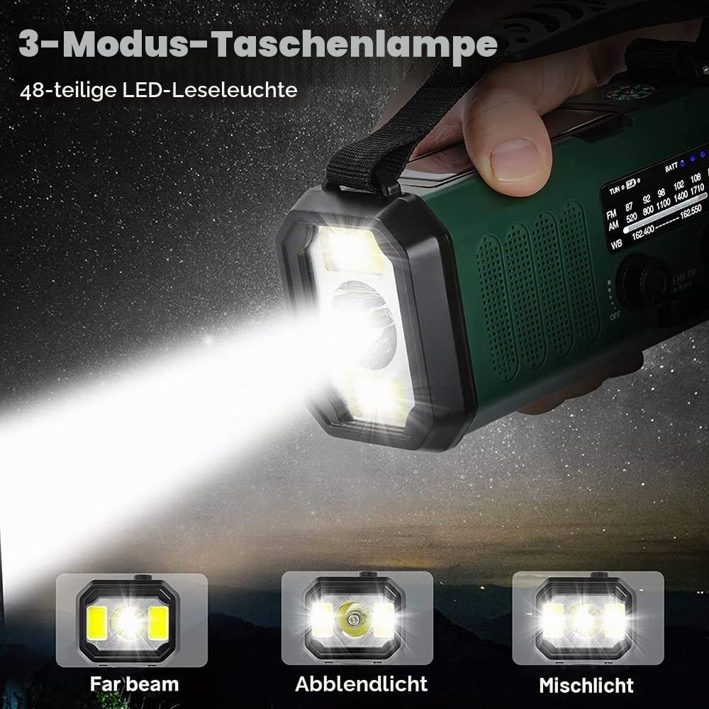 Winnes Notfall Wetter Radio, Akku, Tragbar Radio mit SOS-Alarm, 20000 mAh, Kurbel, Solarradio, AM/FM