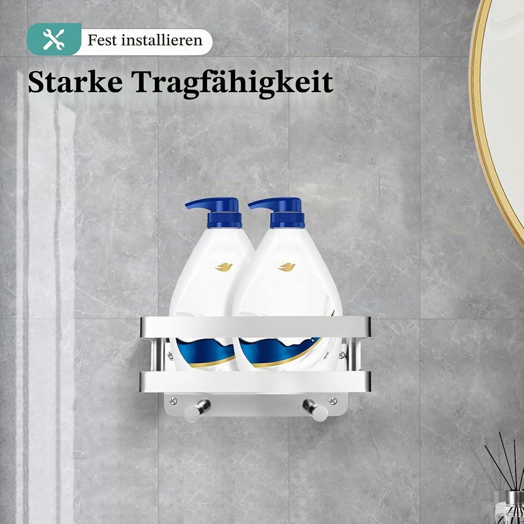 Duschablage Edelstahl Badezimmer Organizer, Duschregal mit Haken für Shampoo und Duschgel (Silber) (