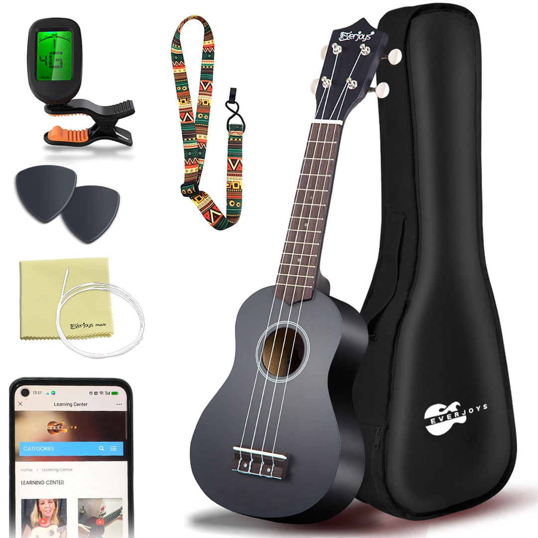 Everjoys Sopran Ukulele Set für Kinder und Erwachsene 21 Zoll Ukulele Starter Kit mit Tasche, Tuner,