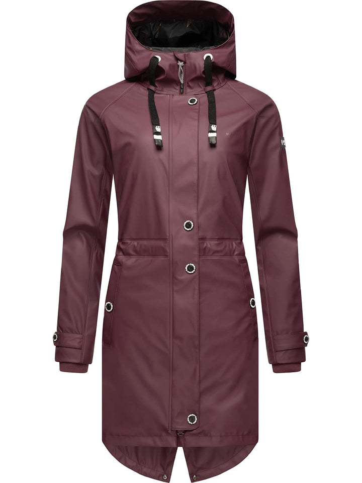 Navahoo Damen Übergangsjacke Regenmantel wasserdicht lang warm gefüttert mit Kapuze Rainy Flower XS-