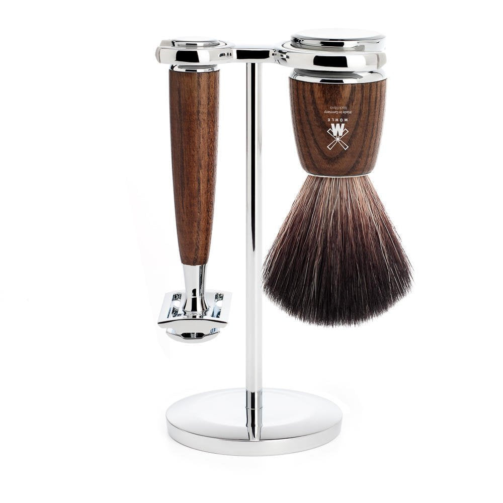 MÜHLE Rasierset - Rytmo Serie - Black Fibre - Rasierhobel - Eschenholz dunkel
