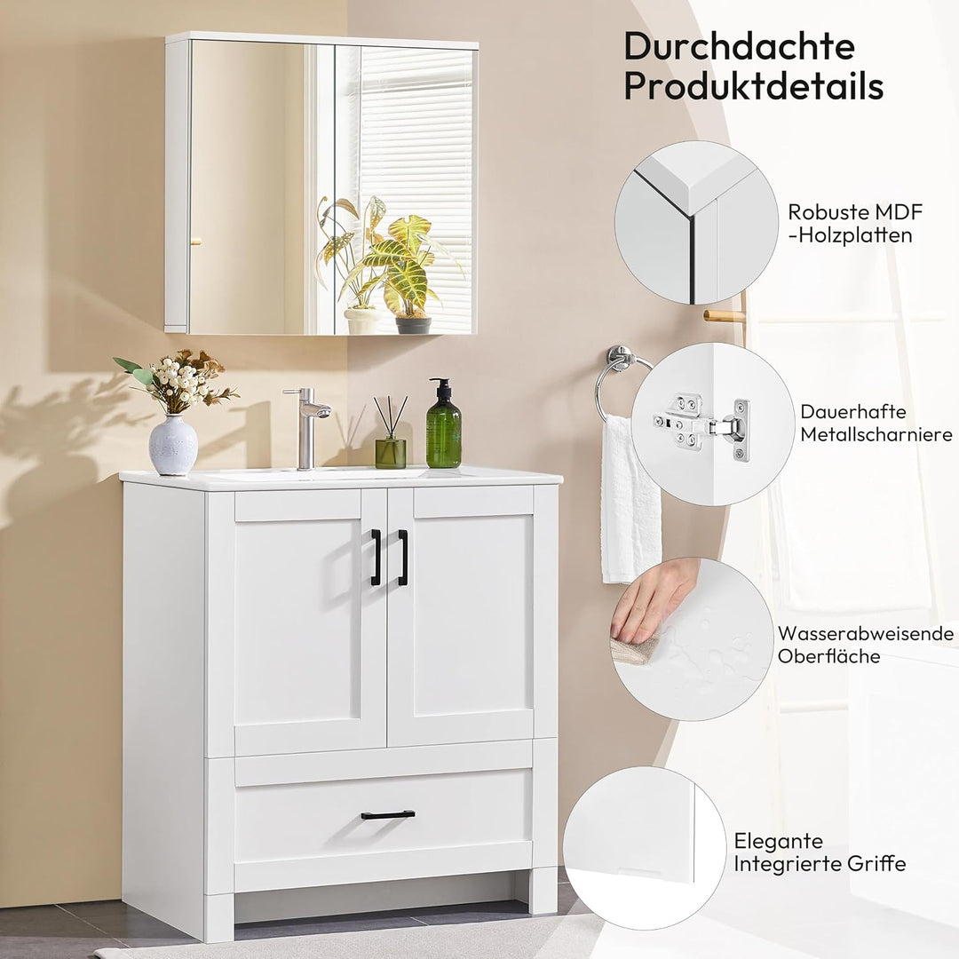 Yaheetech Badezimmerschrank mit 2 Spiegeltüren Hängeschrank Spiegelschrank fürs Bad 2-stufiger Badsc