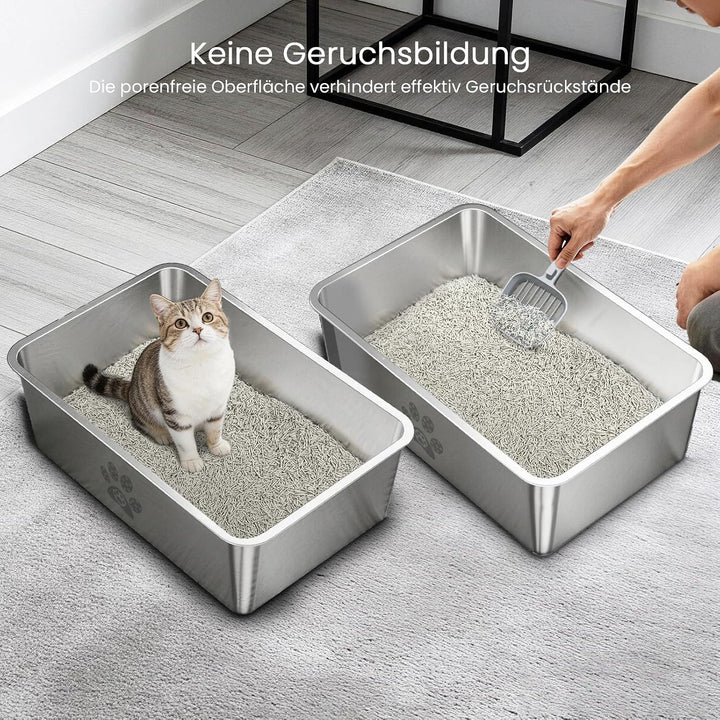 PTLOM Katzenklo Edelstahl Katzentoilette - Katzenklo Offen Gross Mit Niedrigem Einstieg für ältere K