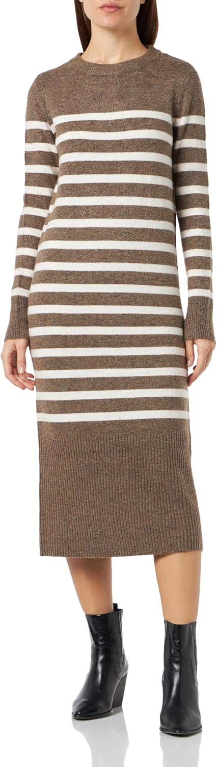 VERO MODA Female Strickkleid VMPLAZA Langes Kleid S Brown Lentil/Stripes:w. Birch, S Brown Lentil/St