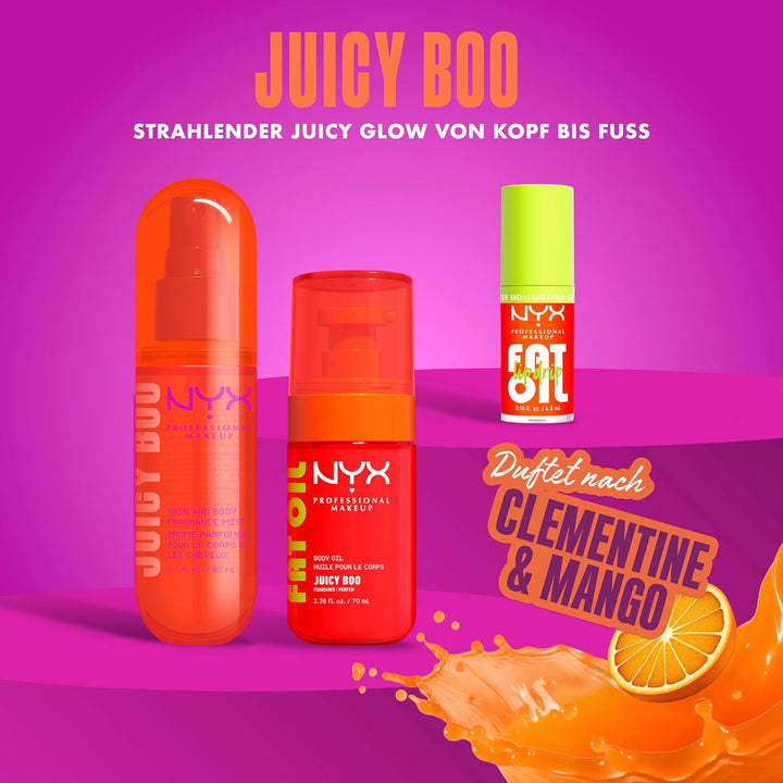 NYX Professional Makeup Fat Oil Körperöl, Juicy Boo, 70 ml, 24H Hydration, glänzendes Finish