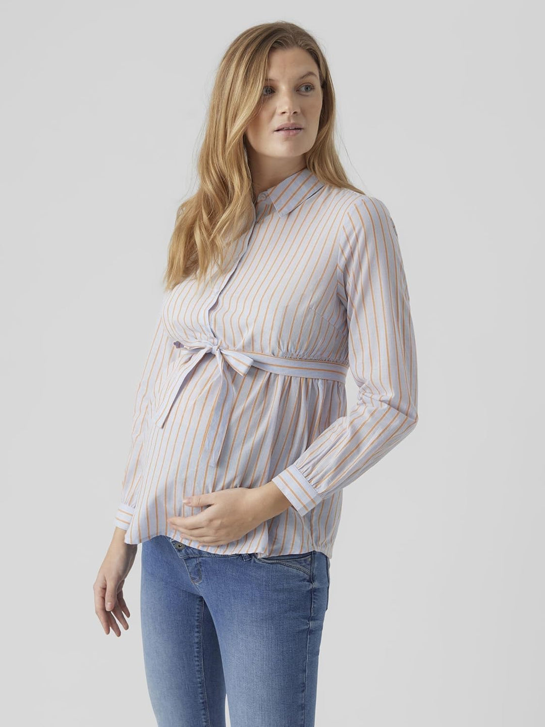 MAMALICIOUS Damen Bluse XS Light Blue/Stripes:vibrant Orange, XS Light Blue/Stripes:vibrant Orange