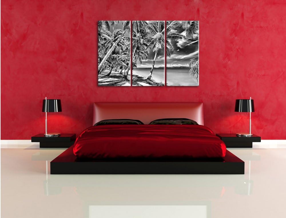 Pixxprint Palmen Traumstrand als Leinwandbild/Grösse: 3 Teilig (120x80) cm/Wandbild/Kunstdruck/ferti