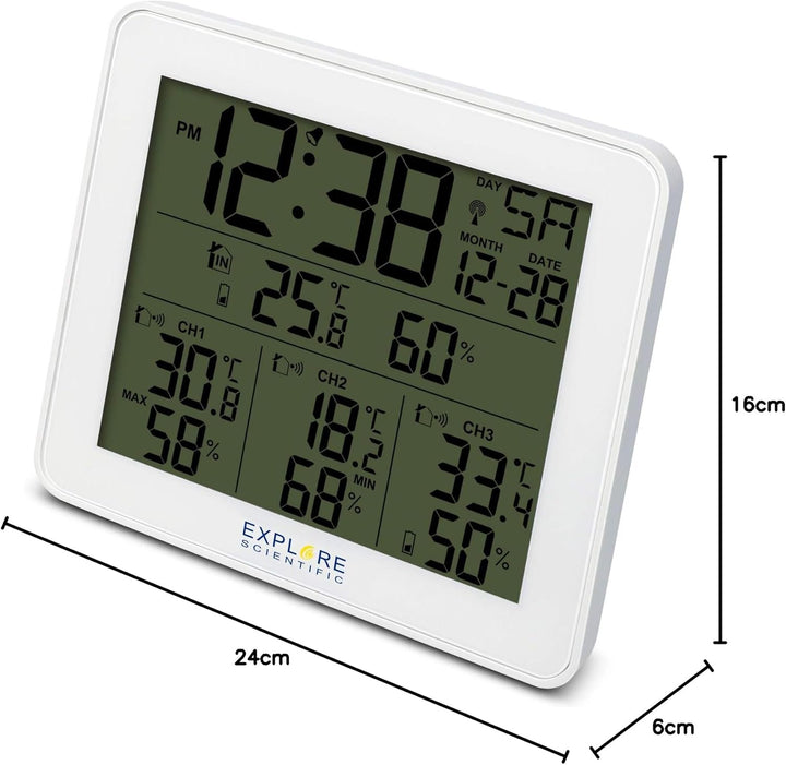 Explore Scientific WSH4003 Funk-Wetterstation mit Alarm, blaues Display mit Hintergrundbeleuchtung m