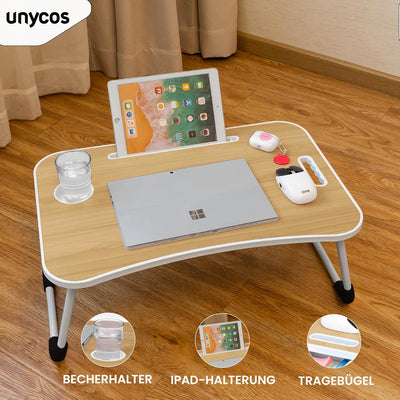 unycos - Klappbarer Laptoptisch, Betttablett, Leseständer, Computertisch, Frühstückstablett, Beistel