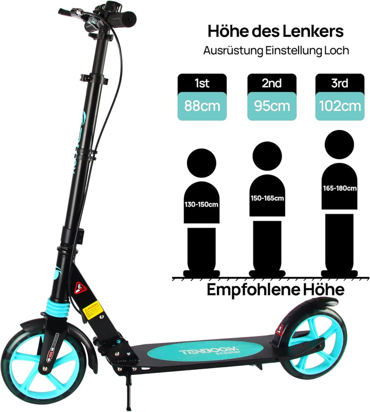 TENBOOM Roller Kinder 10 Jahre, Aluminium Tretroller klappbar Cityroller Höhenverstellbar, Roller Ki