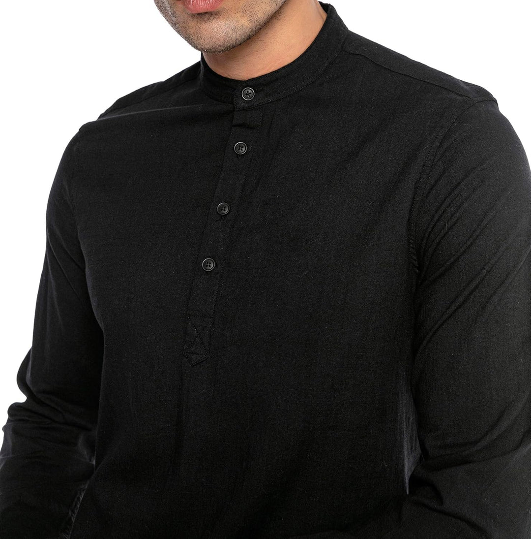 Redbridge Elegantes Herren Leinenhemd Langarm Casual Baumwolle XXL Schwarz, XXL Schwarz